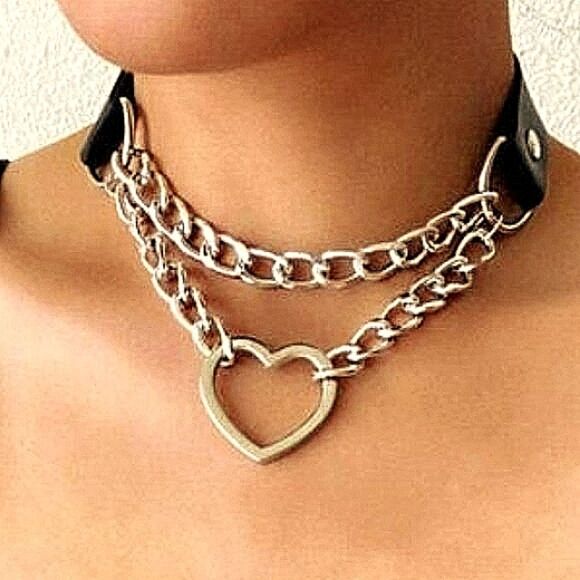 Source Unknown Jewelry - Womens Unbranded Goth PU (VEGAN) Black Leather Adjustable Heart Chocker Necklace